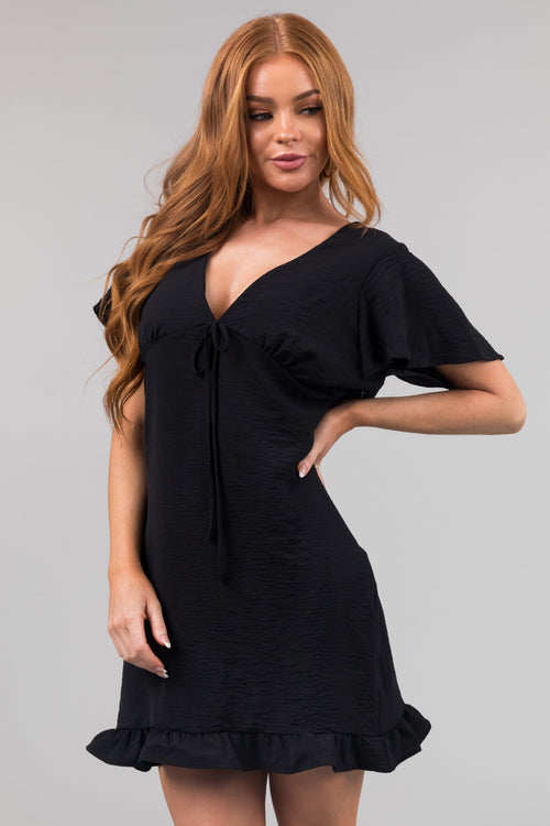 Black Ruffle Hem Babydoll Mini Dress