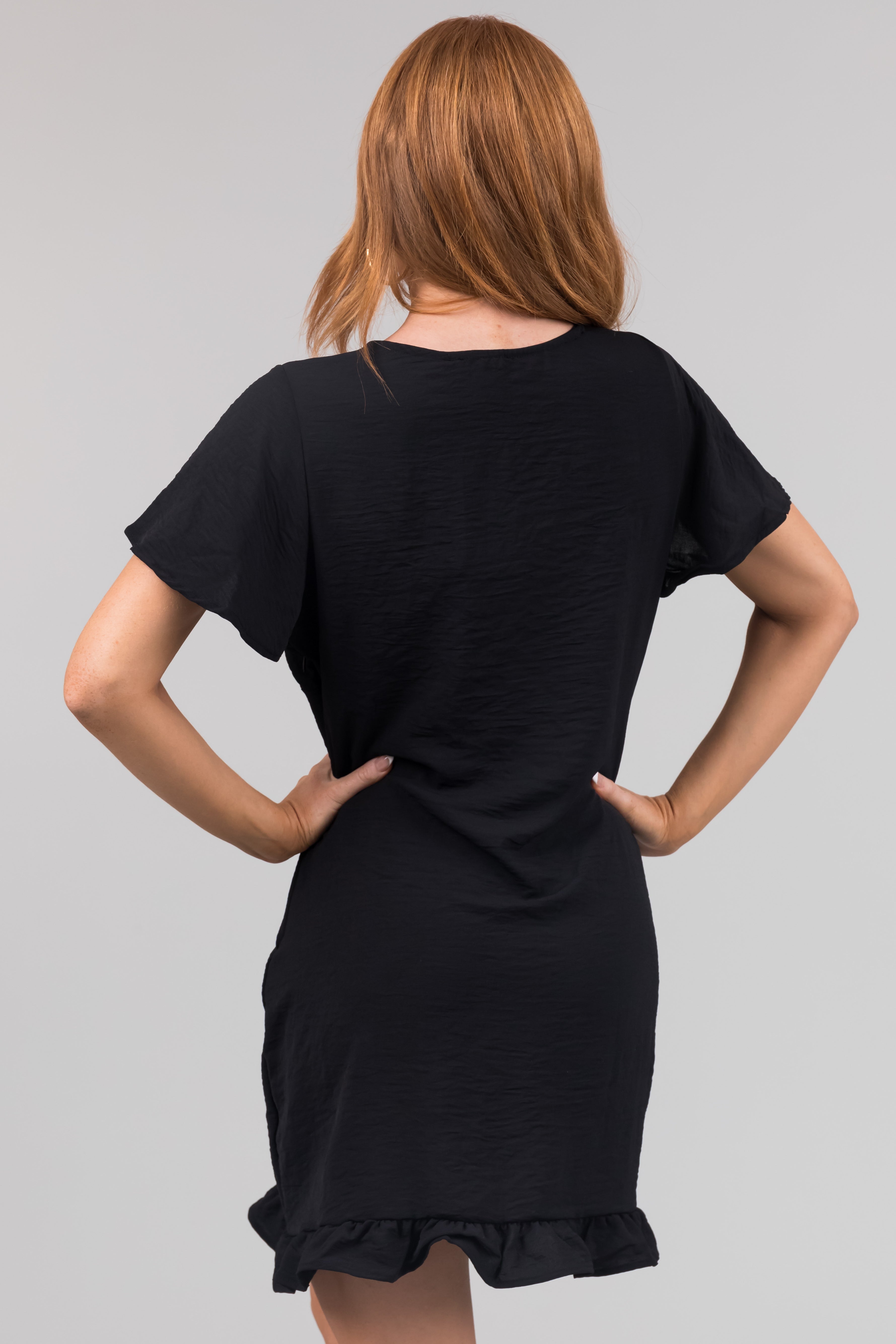 Black Ruffle Hem Babydoll Mini Dress
